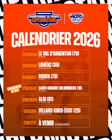 Le calendrier 2026 du Championnat de France Supermotard est là ! Le calendrier 2026 du Championnat de France Supermotard est là !