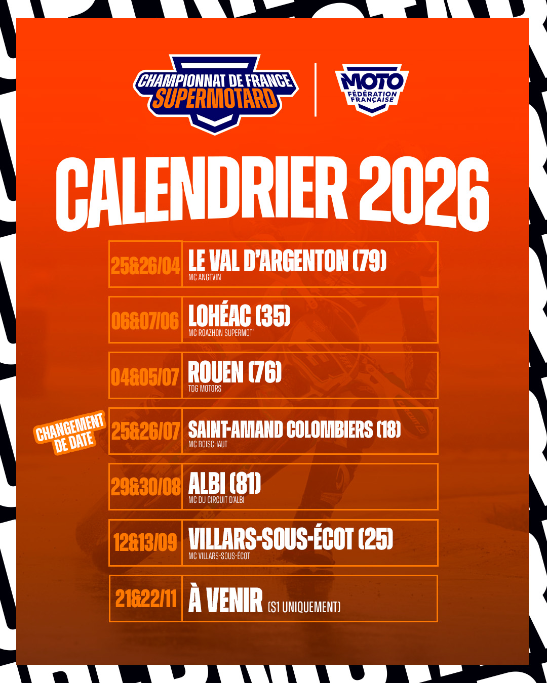 Le calendrier 2026 du Championnat de France Supermotard est là !